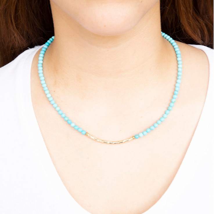 Barse Turquoise Beaded Necklace With Metal Bar In 18K Gold Over Brass