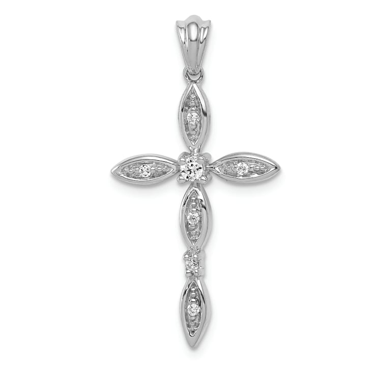 Rhodium Over 14k White Gold Diamond Cross Pendant