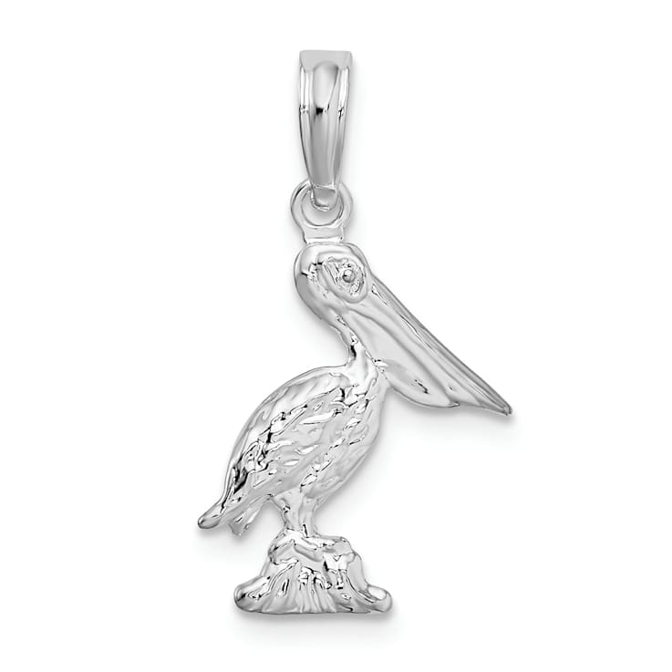 Rhodium Over Sterling Silver Polished 3D Pelican Pendant