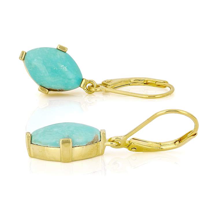 Turquoise 12x8mm Dangle Earrings In 18K Gold Over Sterling Silver