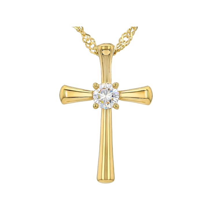 Cross Pendant Solitaire Necklace In 18K Gold Over Sterling Silver