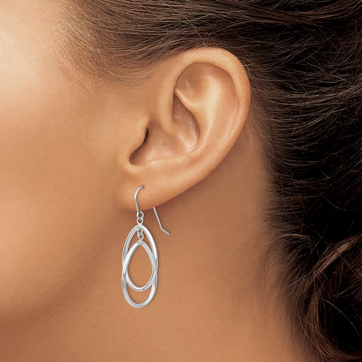 Rhodium Over 14k White Gold Double Teardrop Dangle Earrings