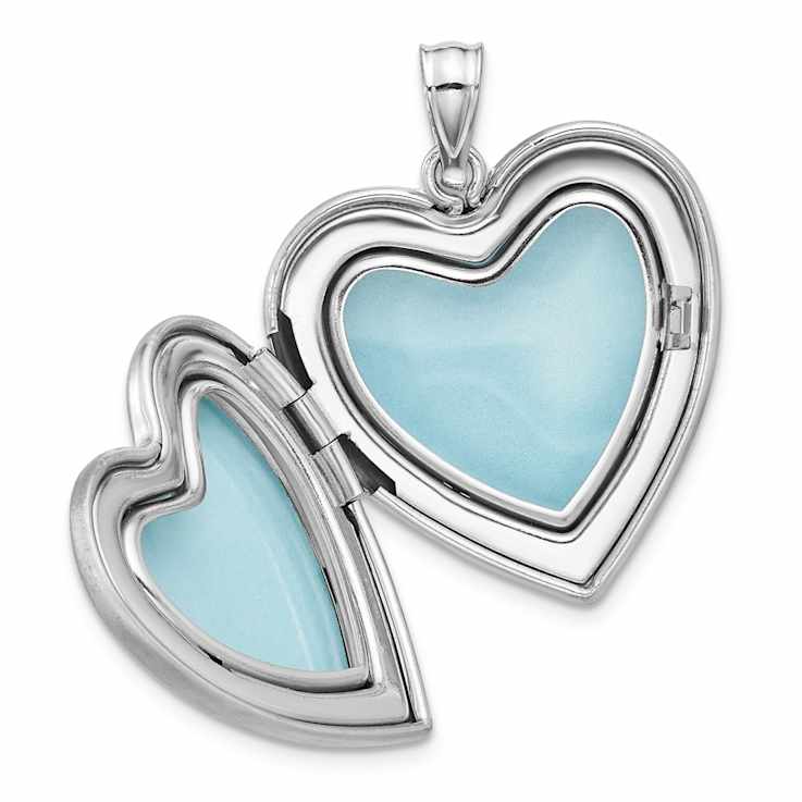 Rhodium Over Sterling Silver Satin Epoxy I Love You Floral 24mm Heart
Locket Pendant