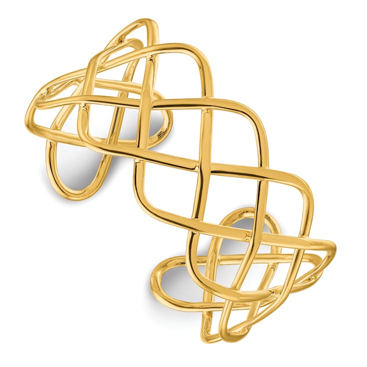 14K Yellow Gold Polished Woven Cuff Bangle