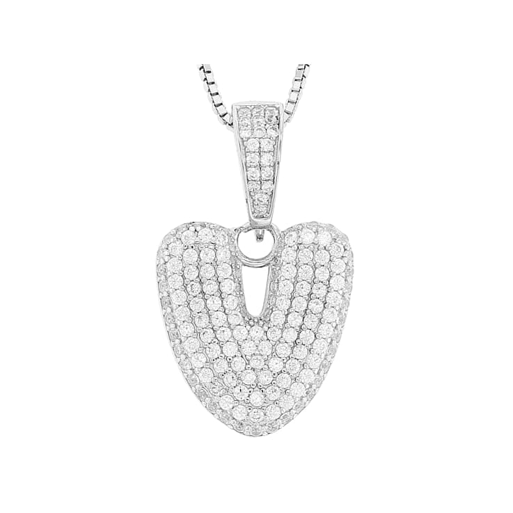 CZ Initial V Bubble Letter Pendant Necklace In Sterling Silver 1.74ctw