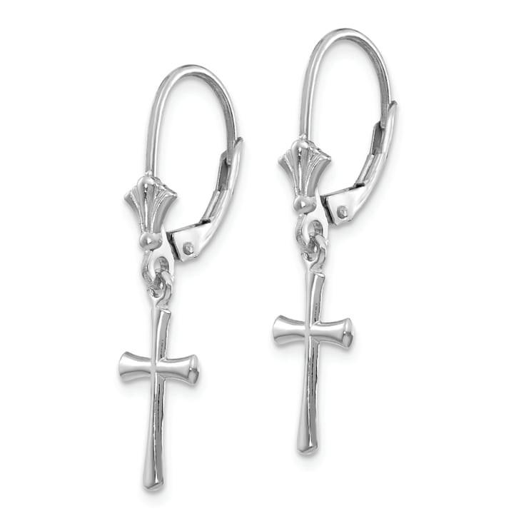 Rhodium Over 14k White Gold Polished Cross Dangle Earrings