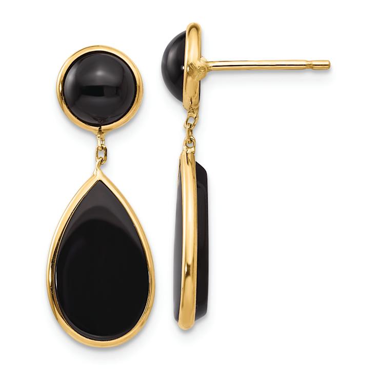 14k Yellow Gold Onyx Teardrop Dangle Earrings
