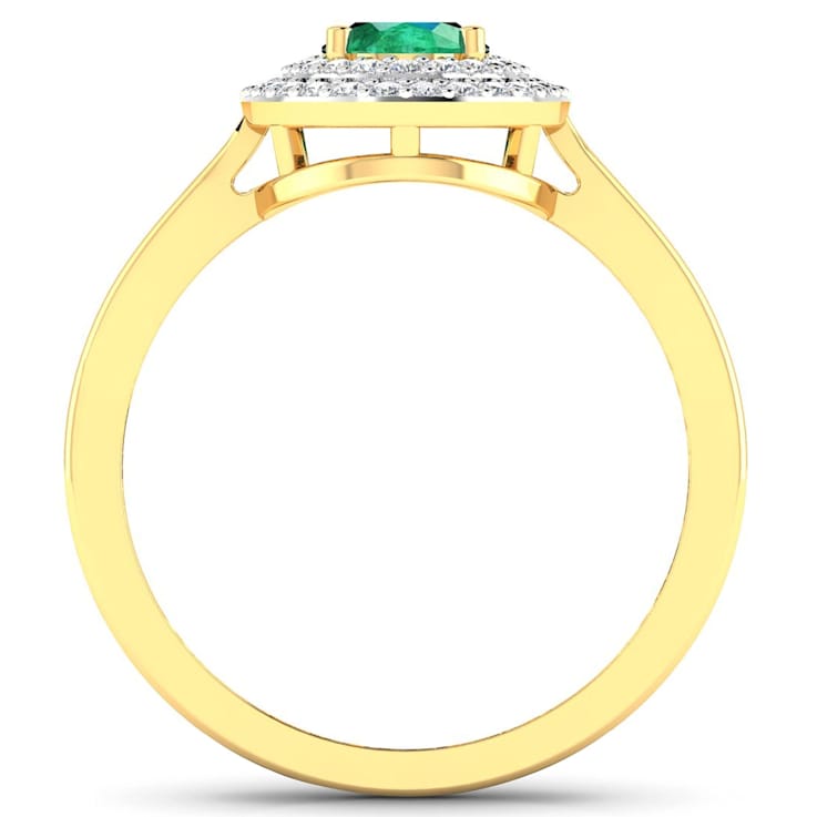 0.86ctw Green Emerald and Diamond 14K Yellow Gold Halo Ring