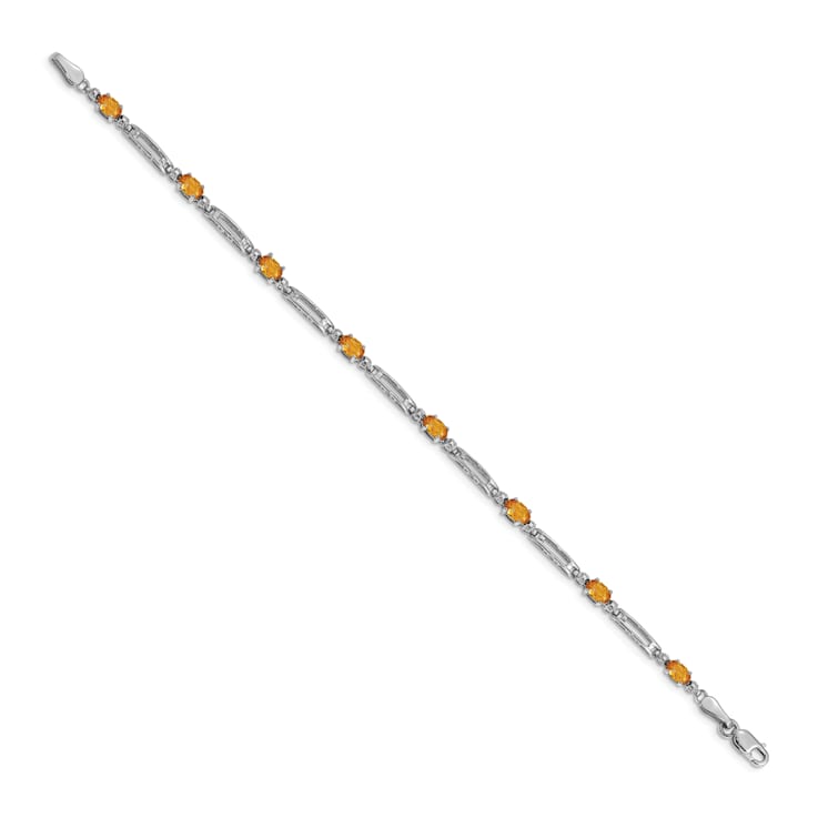 Rhodium Over 14k White Gold Citrine and Diamond Bracelet