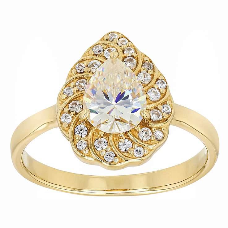 Diamond Simulant Pear And White Zircon Ring In 18K Gold Over Sterling
Silver 1.64ctw