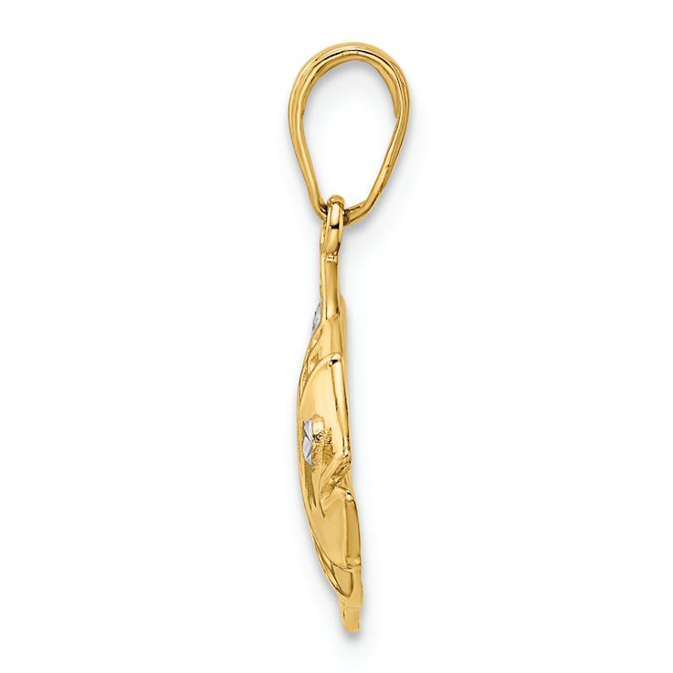 14K Two-tone Gold Diamond-Cut Fish Pendant