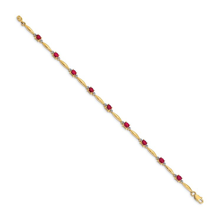 10k Yellow Gold and Rhodium Over 10k Yellow Gold Diamond and Oval Ruby Bracelet
