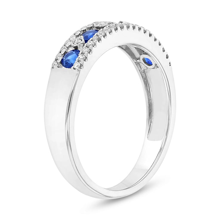 Sapphire and Diamond 14k White Gold Band Ring 0.66ctw