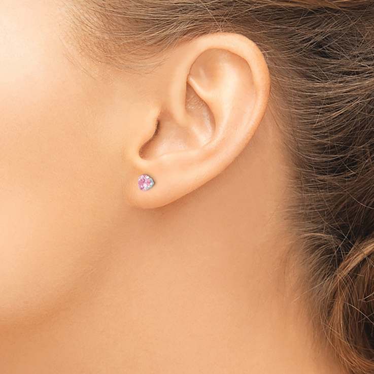 Rhodium Over 14k White Gold 5mm Pink Cubic Zirconia Stud Earrings