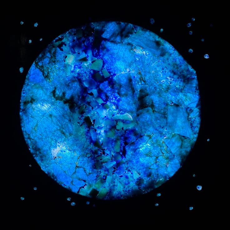 'Indigo Planet' - Gemstone Art with Amazonite, Azurite  and Apatite