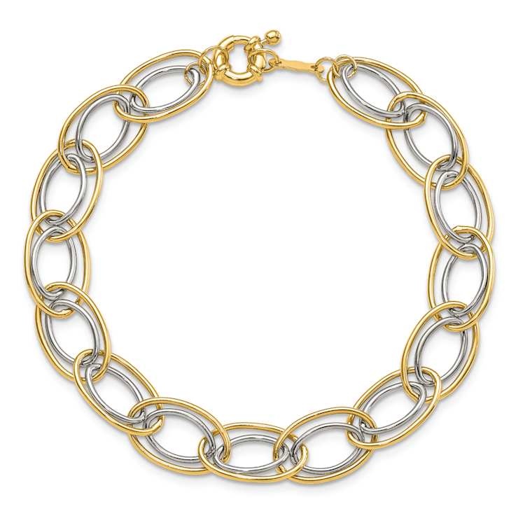 14k Two-tone Gold Fancy Oval Link Bracelet