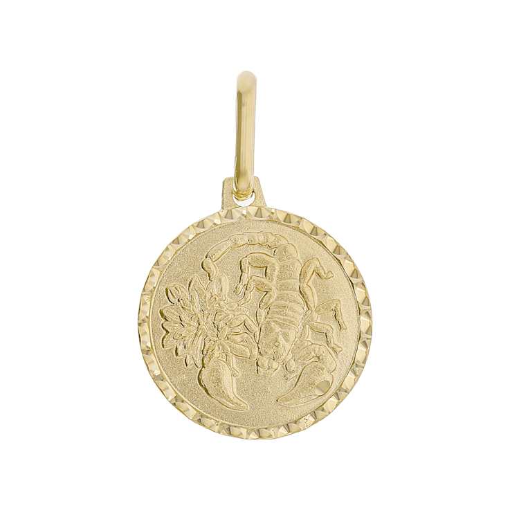 Scorpio Zodiac Medallion Pendant In Solid 14K Yellow Gold