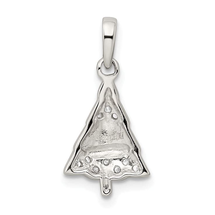 Rhodium Over Sterling Silver CZ and Enameled Christmas Tree Pendant