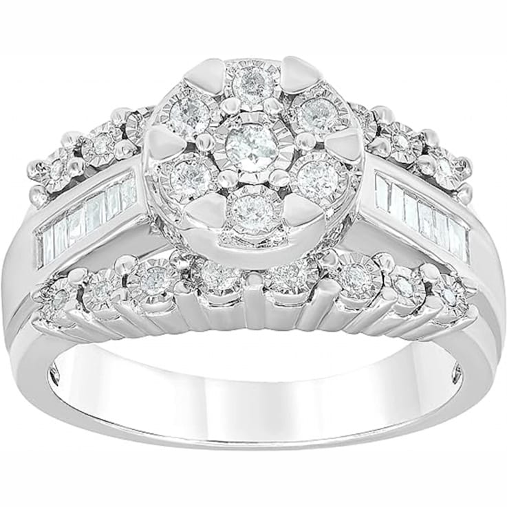 White Diamond Rhodium Over Sterling Silver Ring 0.50ctw