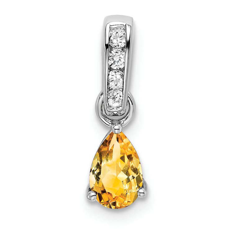 Rhodium Over 10k White Gold 0.5 cttw Pear Citrine and Accent Diamond Pendant