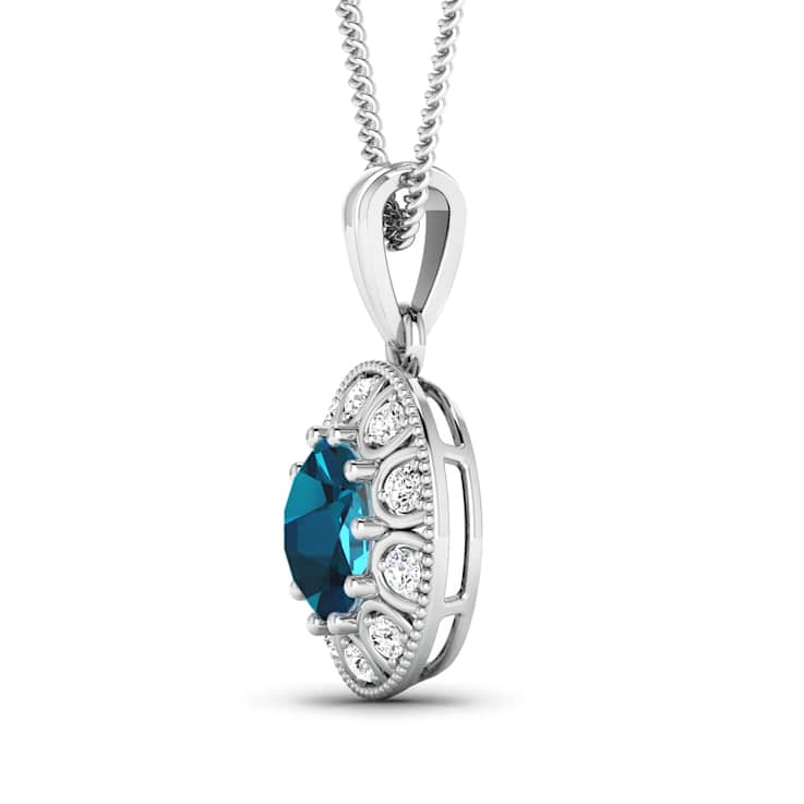 2.05ctw 14K White Gold Blue London Blue Topaz and White Diamond Pendant
with 18 inch Cable Chain