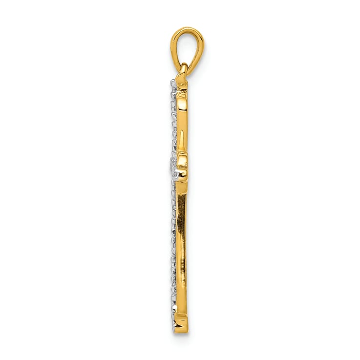 14K Yellow Gold and Rhodium 0.03ct. Diamond Cross Pendant