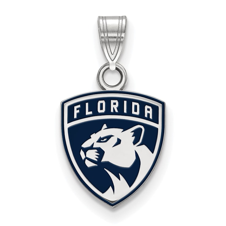 Rhodium Over Sterling Silver NHL LogoArt Florida Panthers Small Enamel Pendant