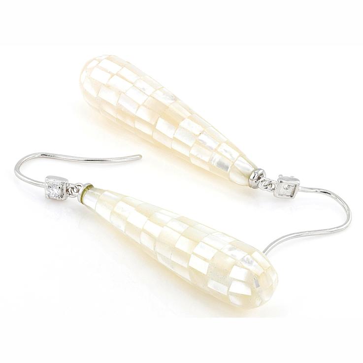 White Mother-of-Pearl and CZ Dangle Earrings In Sterling Silver