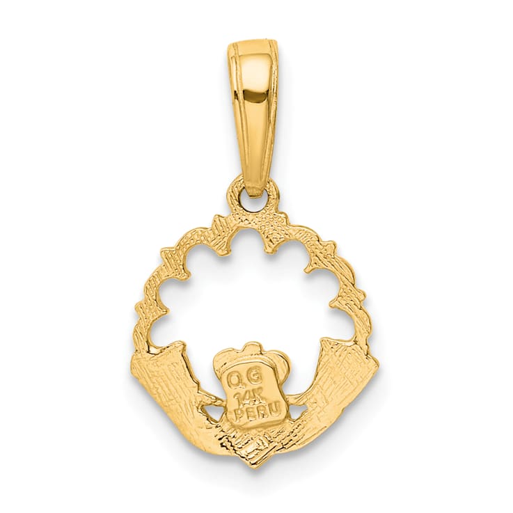 14k Yellow Gold Polished Claddagh Pendant