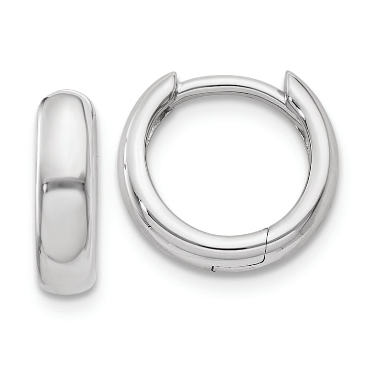 Rhodium Over 14k White Gold 5/16" Round Hinged Hoop Earrings