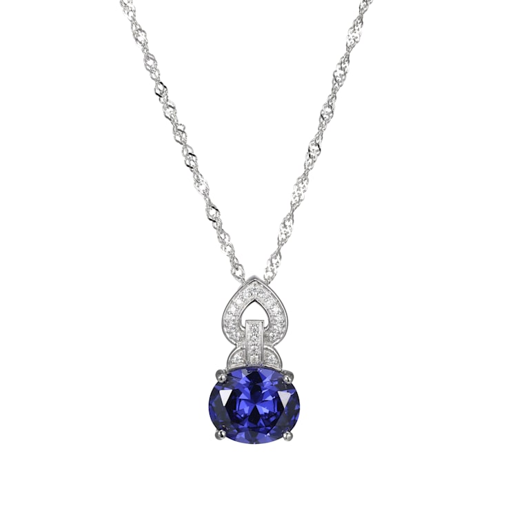 Blue And White Cubic Zirconia Platinum Over Sterling Silver Pendant With
Chain 6.65ctw