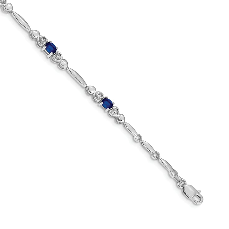 Rhodium Over 14k White Gold Diamond and Sapphire Bracelet