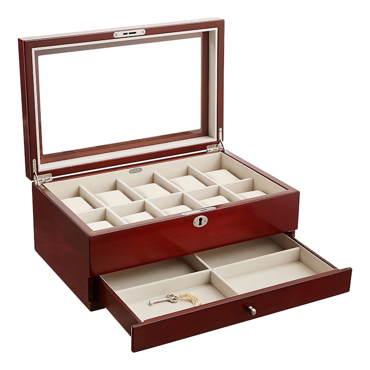 Mele and Co Christo Locking Glass Top Wooden Watch Box
