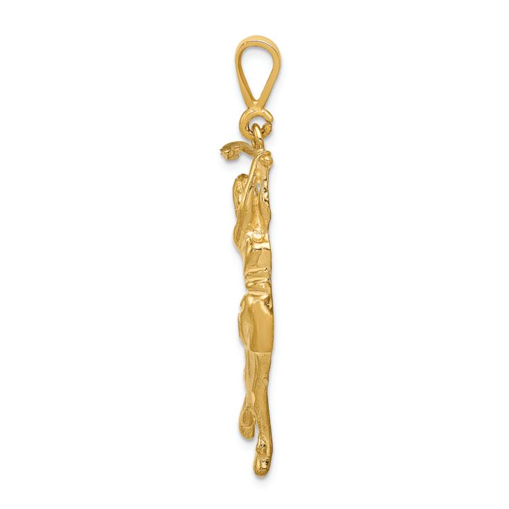 14k Yellow Gold Brushed and Diamond-Cut Female Golfer Pendant