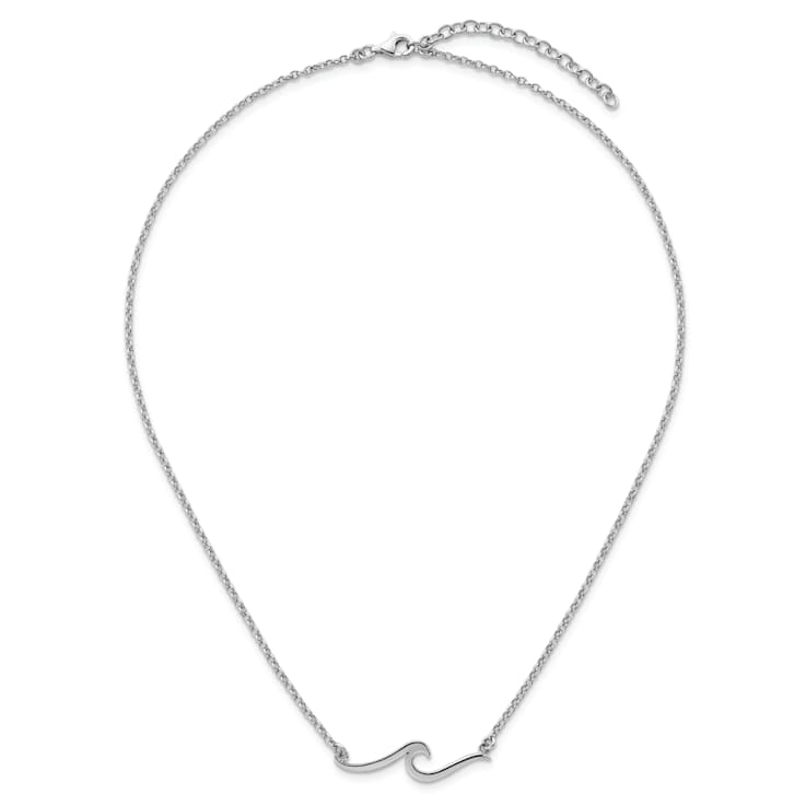 Rhodium Over Sterling Silver Wave 16 + 2 Inch Necklace