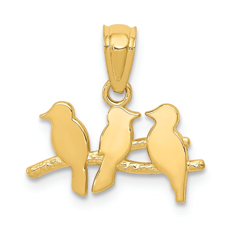 14K Yellow Gold Polished Three Birds on a Branch Pendant