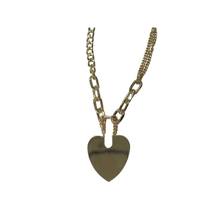 Gold Tone Heart Pendant Necklace.