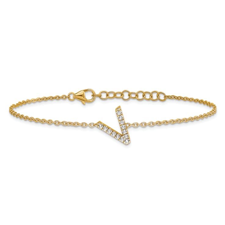 14k Yellow Gold Diamond Sideways Letter V Bracelet
