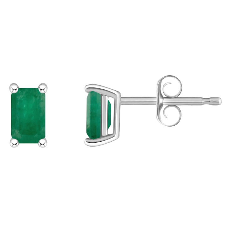 5x3mm Emerald Cut Emerald 14k White Gold Stud Earrings
