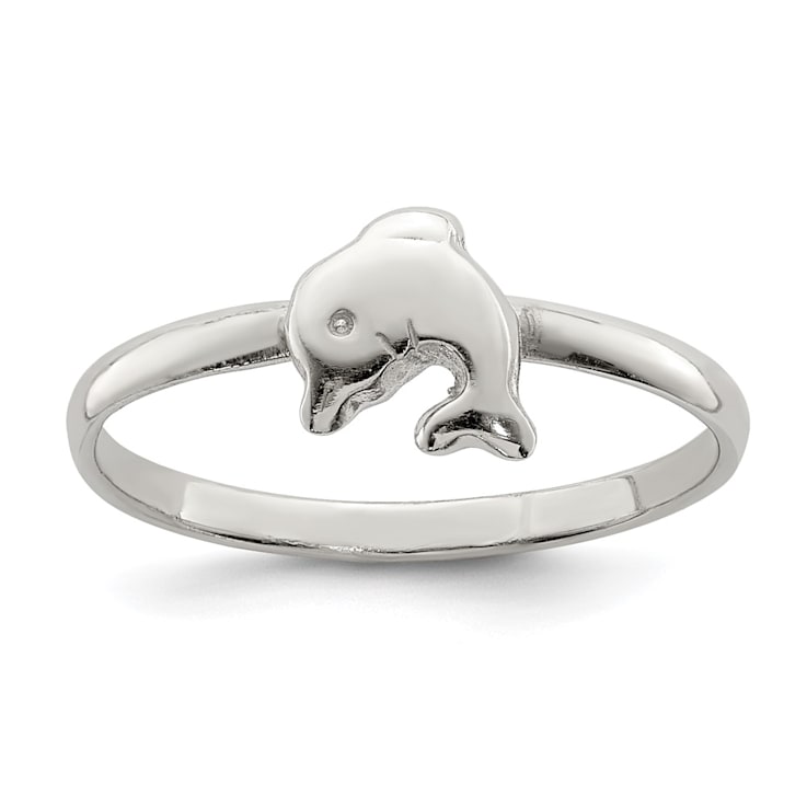 Rhodium Over Sterling Silver Polished Dolphin Children's Ring