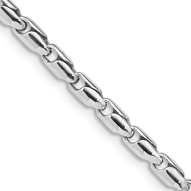 Rhodium Over 14k White Gold 3mm Hand Polished Fancy Link Chain Bracelet