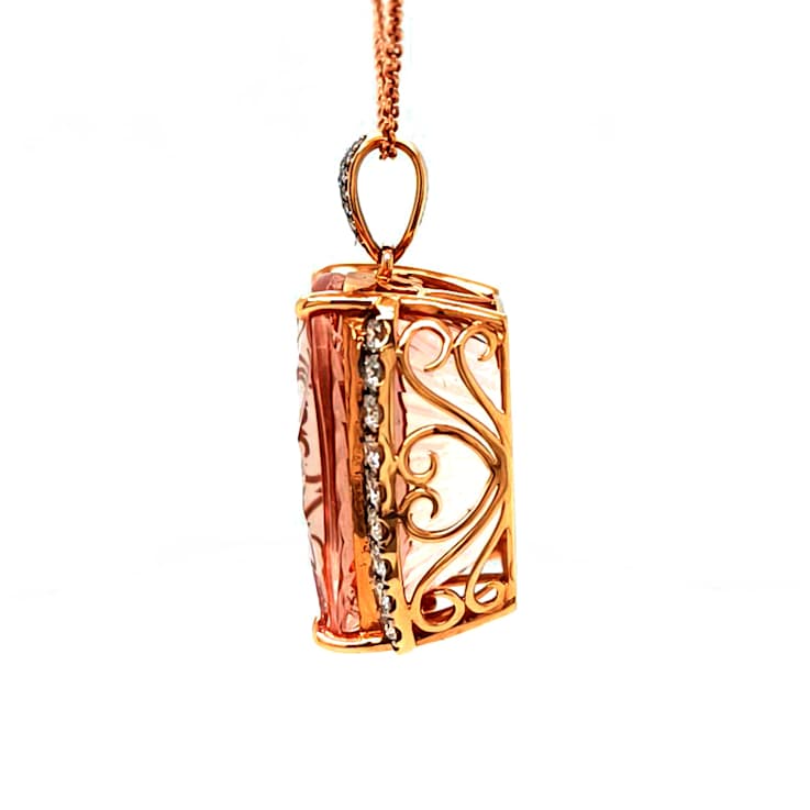 39.80 Ctw Morganite and 1.10 Ctw White Diamond Pendant in 18K RG