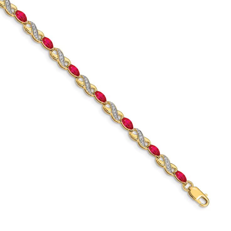 14k Yellow Gold and Rhodium Over 14k Yellow Gold Diamond and Ruby
Infinity Bracelet