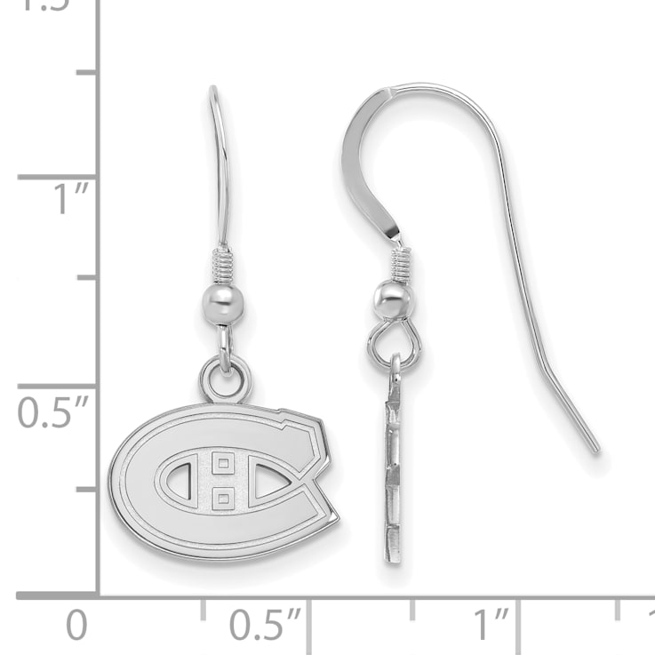 Rhodium Over Sterling Silver NHL Montreal Canadiens LogoArt Dangle Earrings
