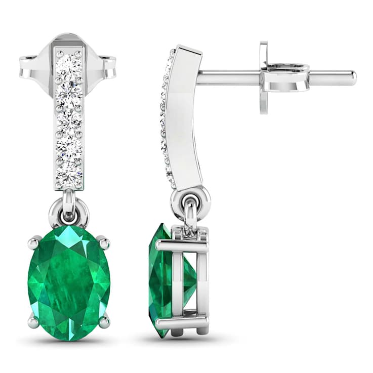 1.12ctw 14K White Gold  Zambian Green Emerald and White Diamond Halo Earrings