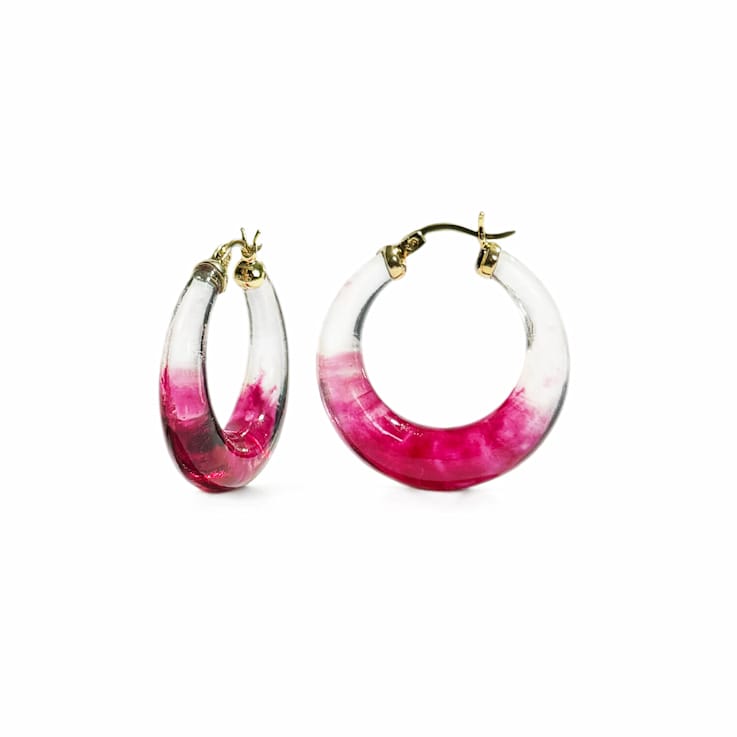 14K Yellow Gold Over Sterling Silver Painted Graduated Hoops in Red