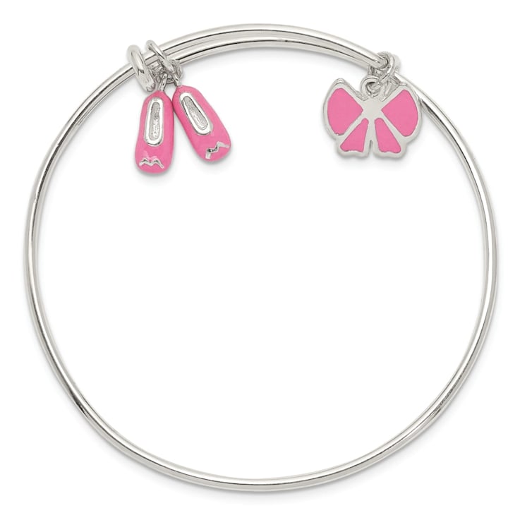 Sterling Silver Enamel Ballet Shoes and Bow Adjustable Children's Bangle