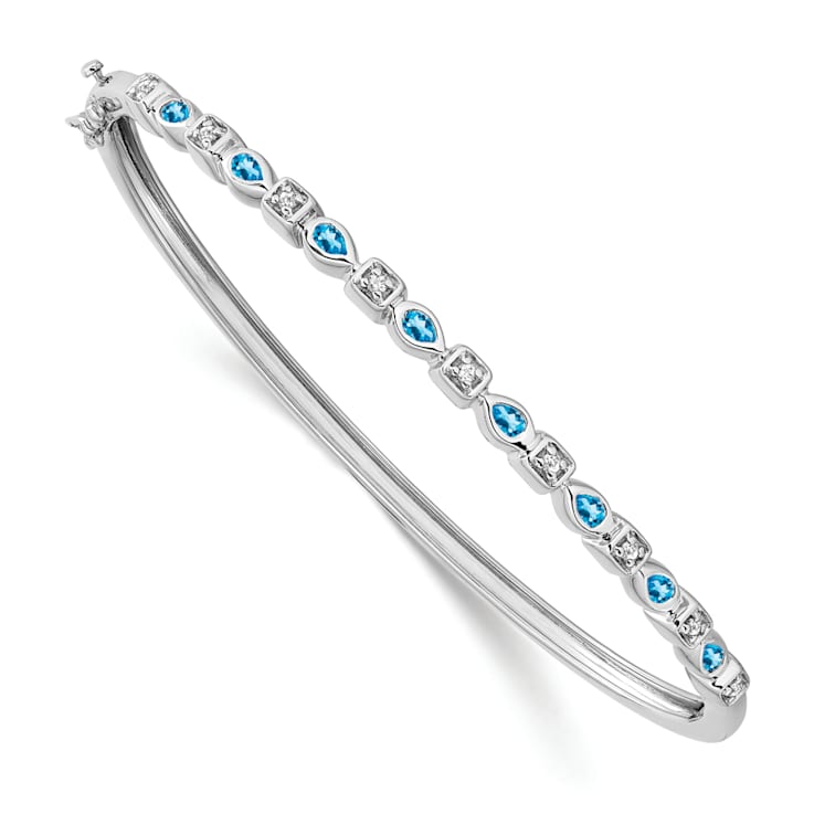 Rhodium Over 14k White Gold Blue Topaz and Diamond Bangle