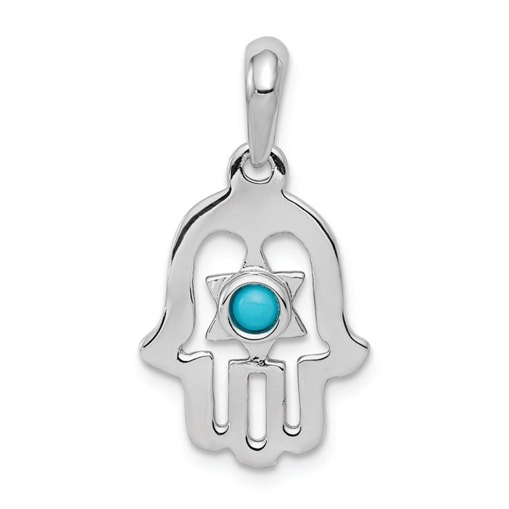 Rhodium Over 14k White Gold Turquoise Chamseh Pendant