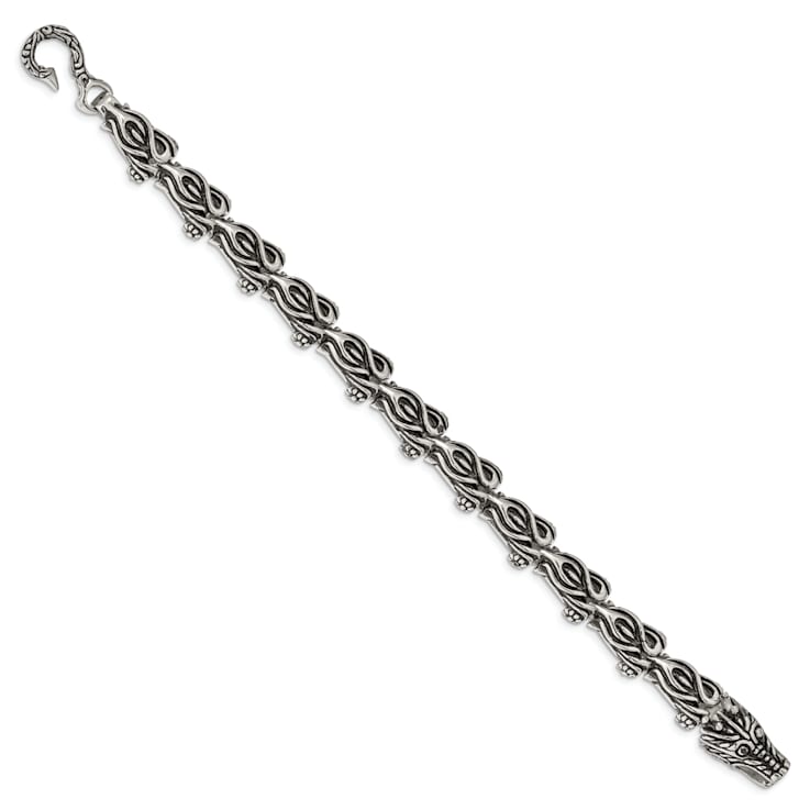 Stainless Steel Antiqued Dragon 8.25-inch Bracelet